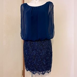 Aidan Mattox navy blue size 12 lace bottom dress EUC